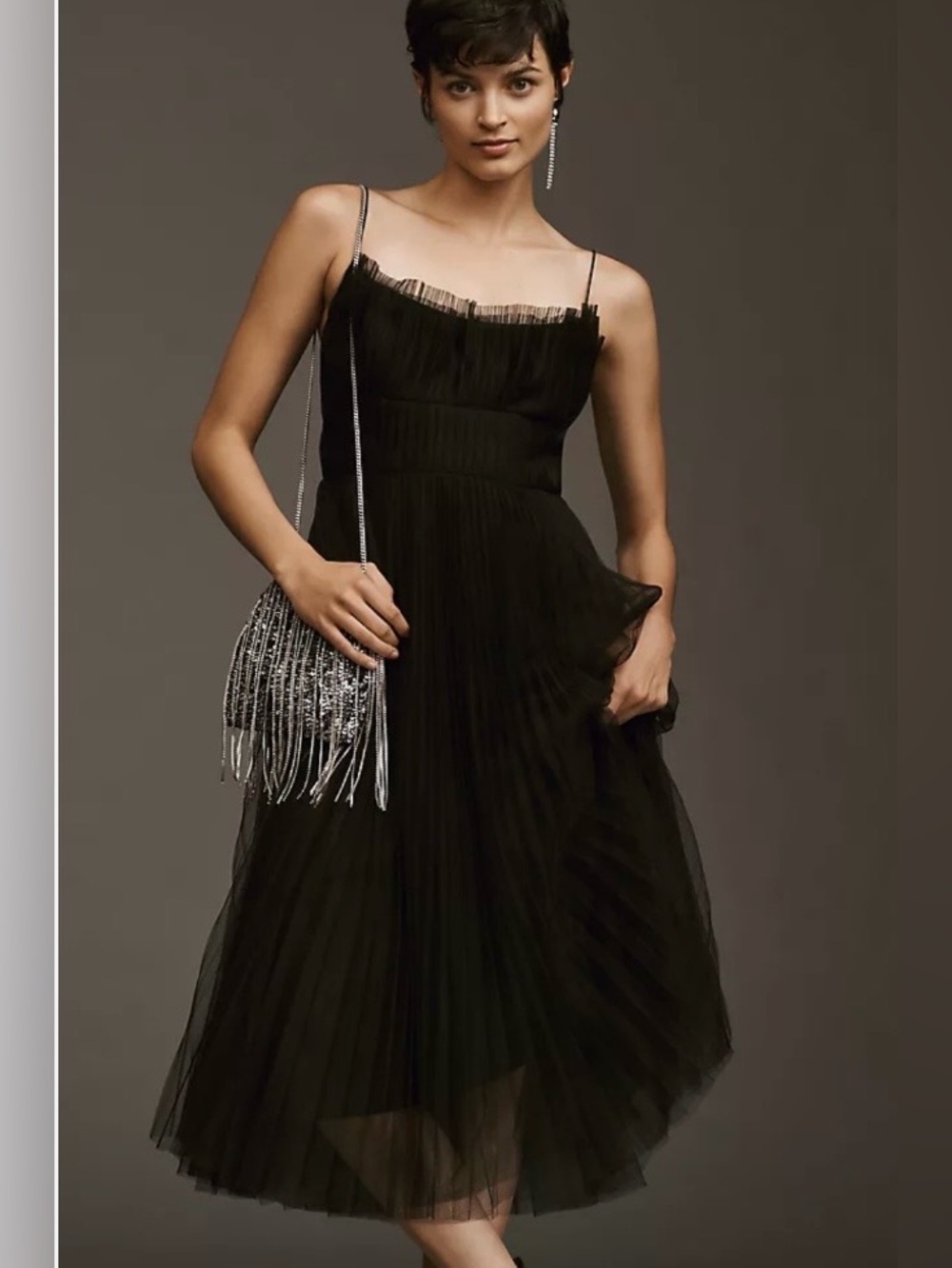 ML Monique Lhuillier Sleeveless Pleated Tulle A-Line Midi Dress 8
